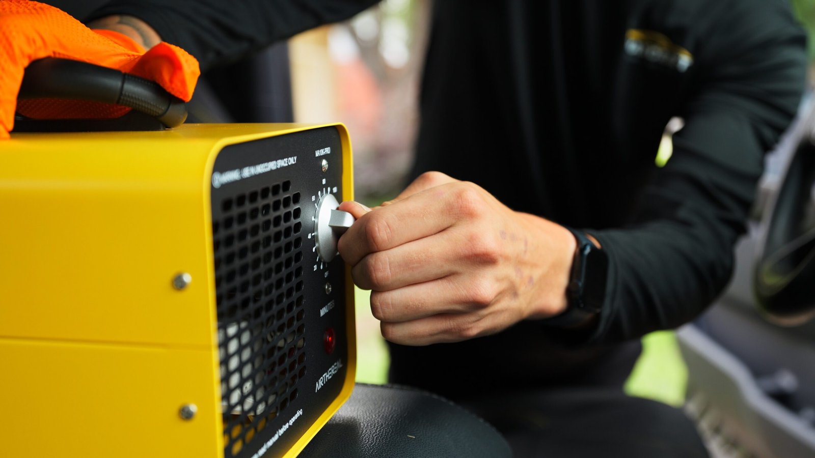 Ozone odor treatment running during a mobile interior detail in Oakland